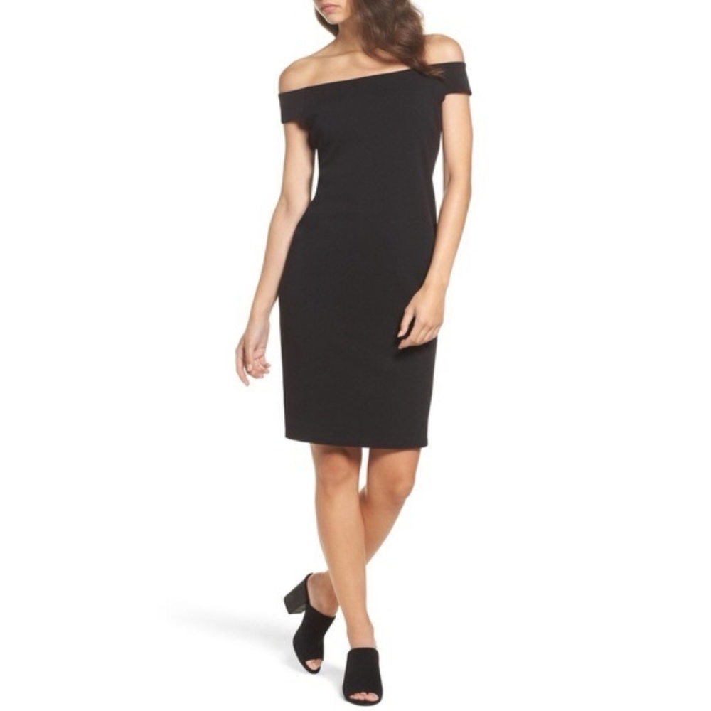 Eliza J Sheath Dress Black Off the shoulder Size 8 NWT